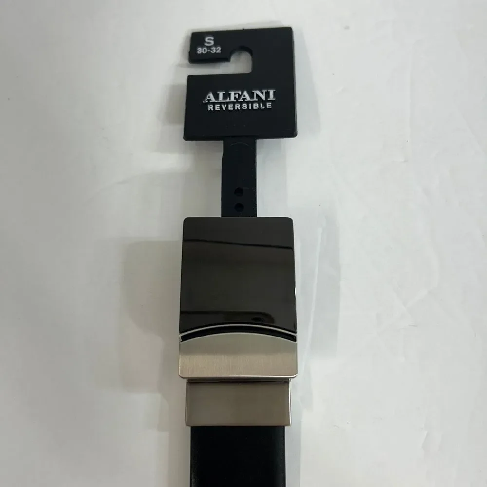 Alfani Reversible Two-Way Plaque Belt Mens Small 30-32 Black‎ Brown Leather
